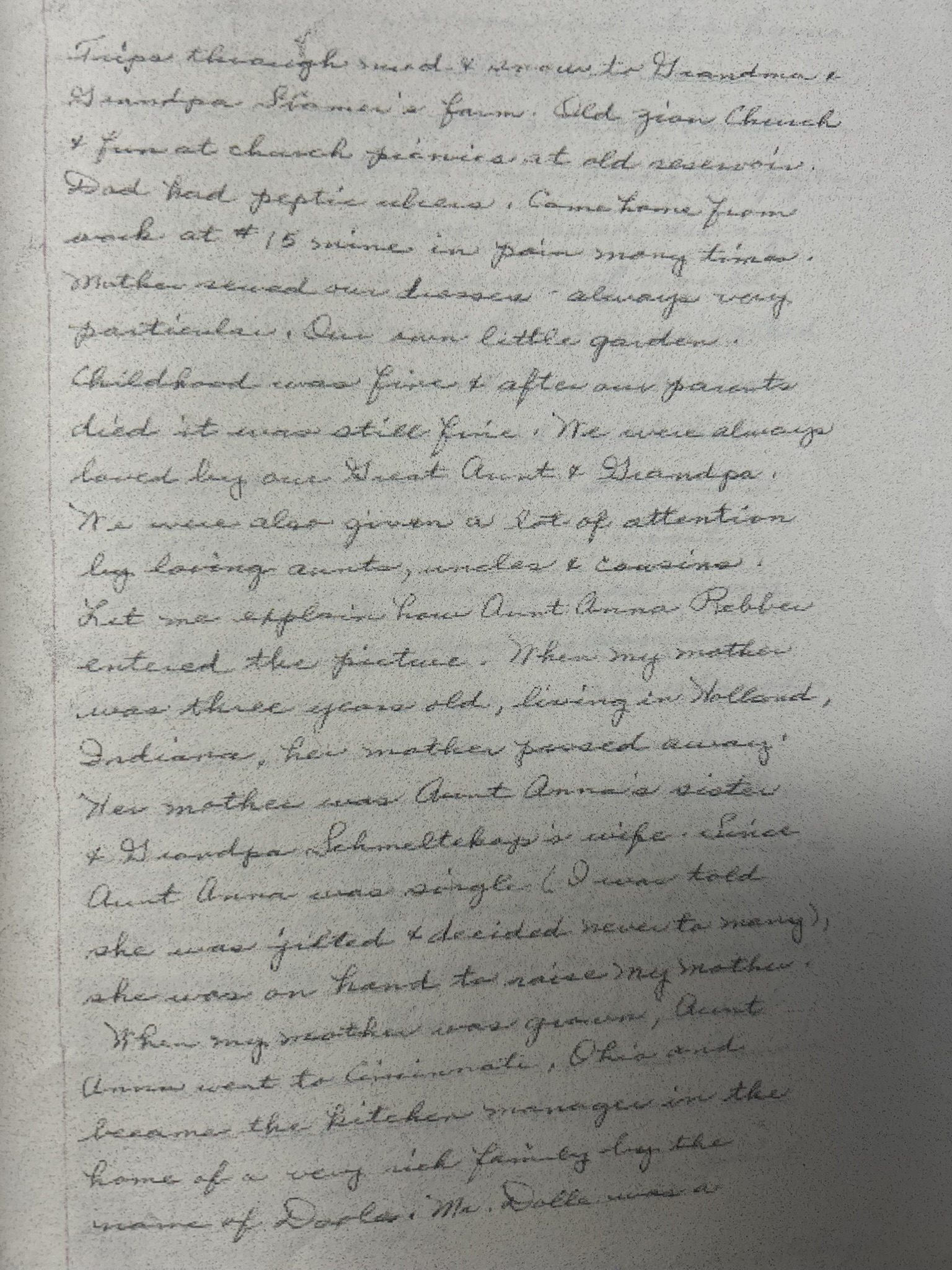 Handwritten page 2 — farm visits and the story of Aunt Anna Rebber