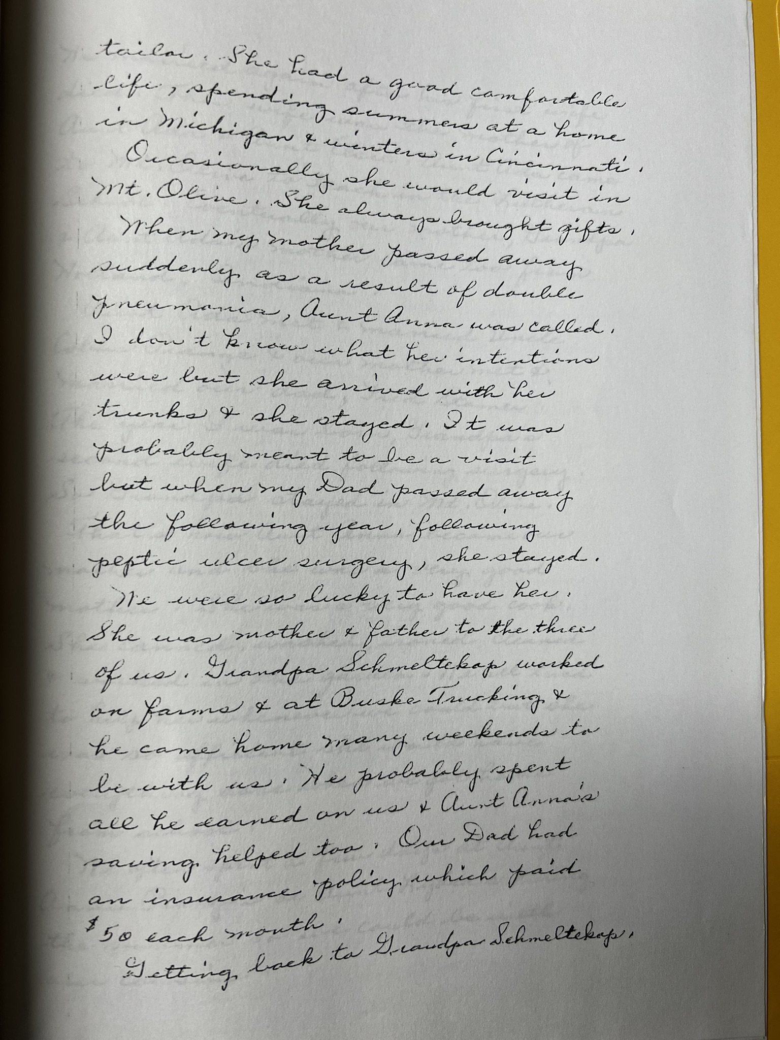 Handwritten page 3 — Aunt Anna's life in Cincinnati and how she came to stay