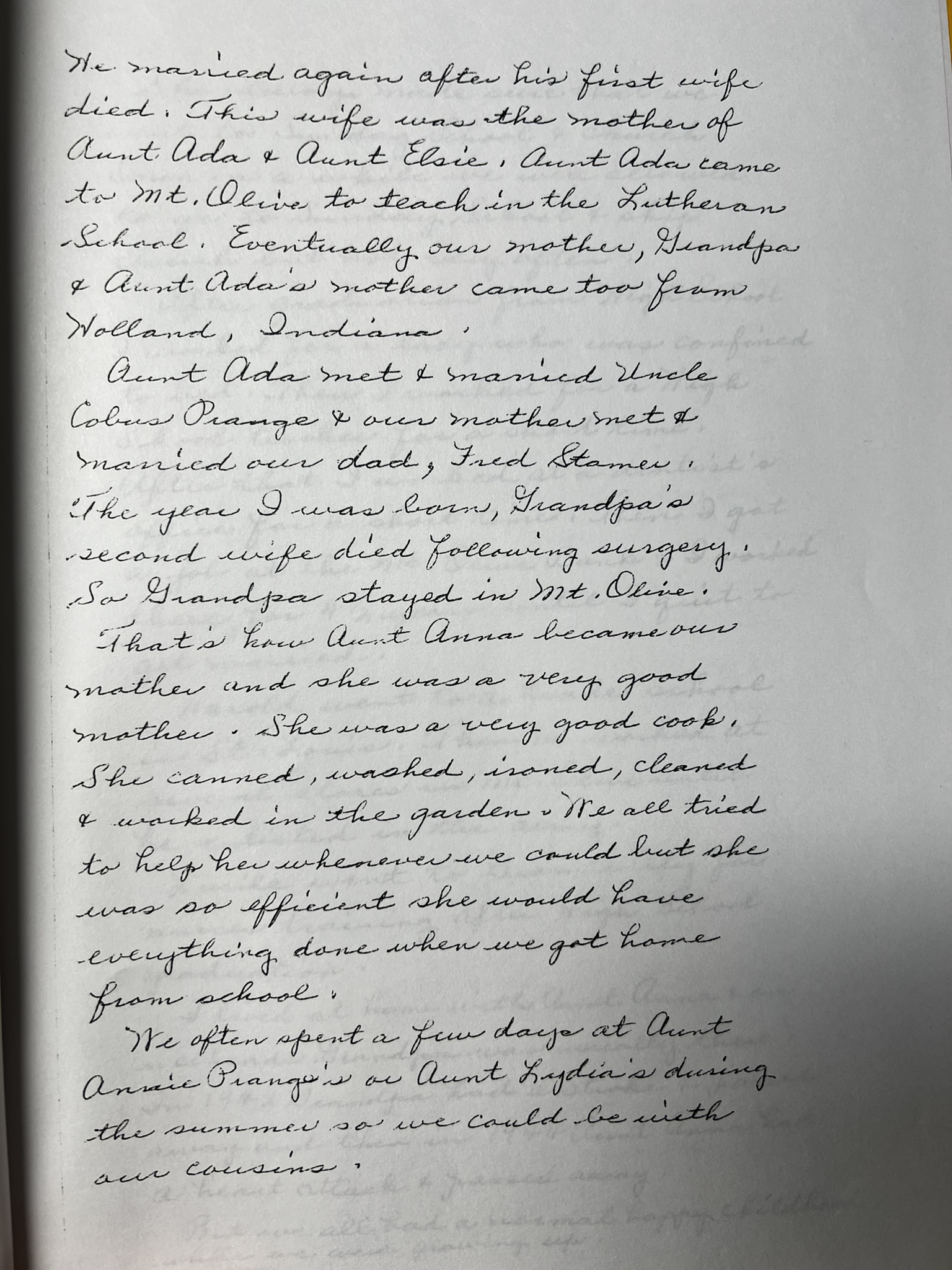 Handwritten page 4 — Grandpa Schmeltekop, family roots in Holland, Indiana
